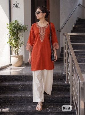 Bunaai Heavy Embroidery Rayon Short Top with Palazzo Set kurtis catalogs