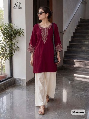 Bunaai Heavy Embroidery Rayon Short Top with Palazzo Set kurtis catalogs
