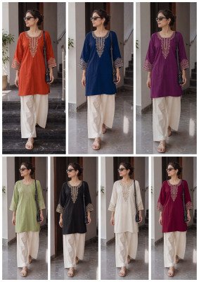 Bunaai Heavy Embroidery Rayon Short Top with Palazzo Set kurtis catalogs