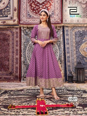 Butterfly by Blue Hills Fancy Anarkali Gown With Neckk Embroidered reyon kurti catalogue at affordable rate kurtis catalogs