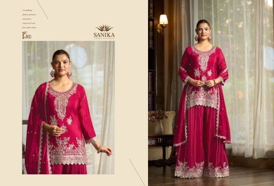 Buy Sanika Fashion Yaari Collection Embroidered Chinon Palazzo Suits readymade suit catalogs