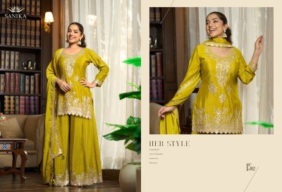 Buy Sanika Fashion Yaari Collection Embroidered Chinon Palazzo Suits readymade suit catalogs