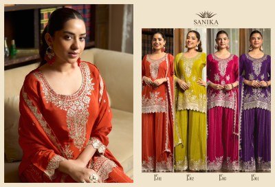 Buy Sanika Fashion Yaari Collection Embroidered Chinon Palazzo Suits readymade suit catalogs