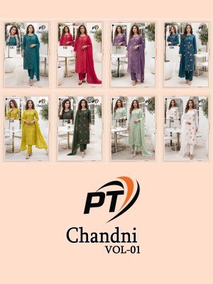CHANDANI Vol-1 Vertical Plain 3-Piece Suit Set with Jal Work and Dupatta kurti pant with dupatta Catalogs