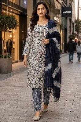 Capsule Print Kurti Pant Dupatta 3-Piece Set 