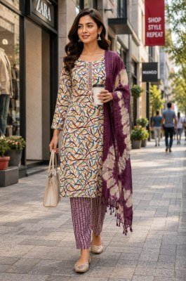 Capsule Print Kurti Pant Dupatta 3-Piece Set kurti pant with dupatta Catalogs