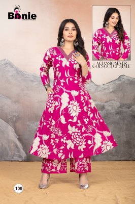 Chahek vol 2 by Bonie Embroidered Flair Printed kurta with pant at amavi expo kurtis catalogs