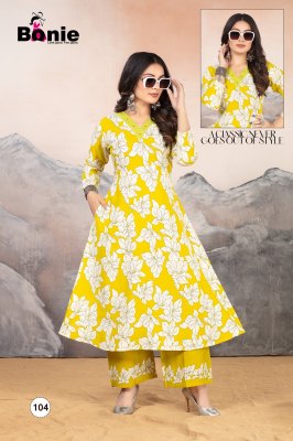 Chahek vol 2 by Bonie Embroidered Flair Printed kurta with pant at amavi expo kurtis catalogs