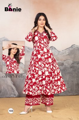 Chahek vol 2 by Bonie Embroidered Flair Printed kurta with pant at amavi expo kurtis catalogs