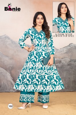 Chahek vol 2 by Bonie Embroidered Flair Printed kurta with pant at amavi expo kurtis catalogs