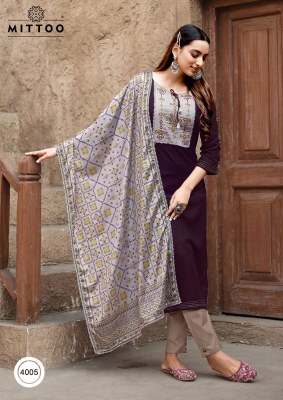 Chand by Mittoo Reyon Thread Work Cotton Kurti pant with dupatta catalogue at low rate readymade suit catalogs