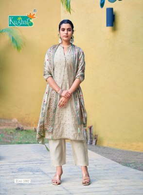 Chandani vol 1 by Kushal Roman Silk fancy Embroidered Kurti pant and dupatta catalogue at low price readymade suit catalogs