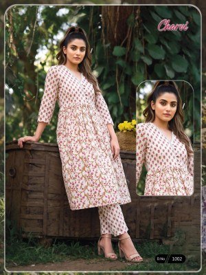 Charvii Pure Cotton 60×60 Discharge Print Kurti Pant Set kurtis catalogs
