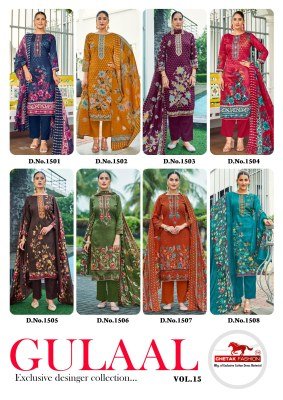 Chetak Fashion Gulaal Vol 15 Jaam Cotton And Rayon Mal Prints with Aari And Hand Diamond Work Wholesale Ethnic Wear readymade suit catalogs
