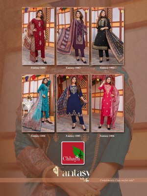 Chhaya by Fantcy  heavy modal silk embroidered kurti pant and dupatta catalogue at affordable rate readymade suit catalogs