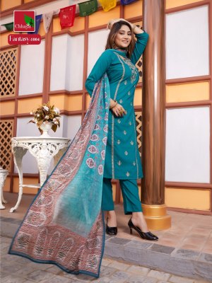 Chhaya by Fantcy  heavy modal silk embroidered kurti pant and dupatta catalogue at affordable rate readymade suit catalogs