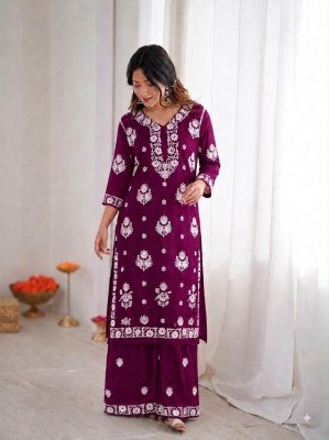 Chikankari Set Heavy Rayon Embroidery Thread Work Kurti with Palazzo wholesale catalogs
