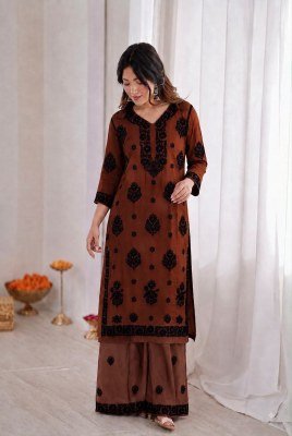 Chikankari Set Heavy Rayon Embroidery Thread Work Kurti with Palazzo kurtis catalogs