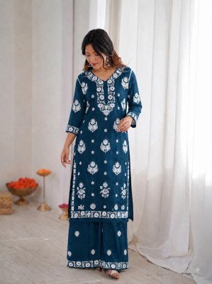 Chikankari Set Heavy Rayon Embroidery Thread Work Kurti with Palazzo kurtis catalogs