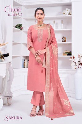 Churii Sakura Readymade Set Soft Viscose Roman Silk Kurti with Embroidery Pant And Jacquard Dupatta Wholesale Amavi