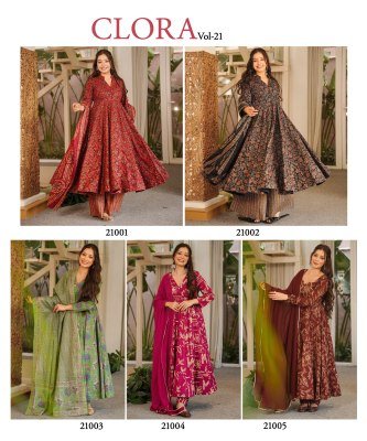 Clora Vol-21 Designer Muslin Digital Printed Kurti Pant with Dupatta readymade suit catalogs