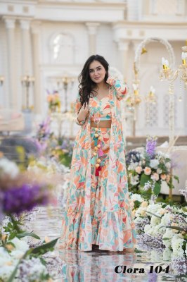 Clora vol 01 by Lucaya  stunning  3-piece Koti Style Indo-Western Suit of printed crop top, Sharara and Koti catalogue at Affordable rate Amavi