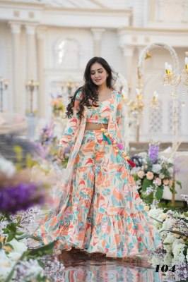 Clora vol 1 Koti Style Indo Western Suit of printed crop top  Sharara and parallels paired with a beautiful printed shrug set collection Amavi