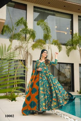 Clora vol 10 stunning Beautiful digital printed Ethnic wear Fully flared gown set collection Green Colour Wholesale  gowns