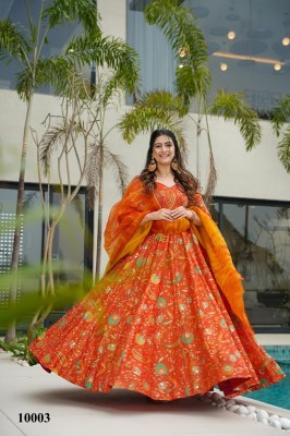 Clora vol 10 stunning Beautiful digital printed Ethnic wear Fully flared gown set collection  Orange Colour Wholesale  gowns