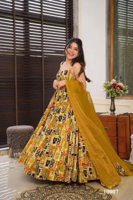 Clora vol 10 stunning Beautiful digital printed Ethnic wear Fully flared gown set collection Yellow Colour Wholesale  Single