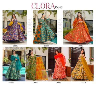Clora vol 10 stunning Beautiful digital printed Ethnic wear Fully flared gown set collection Parrot Green  Colour Wholesale  gowns