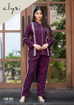 Clysi IRIS Viscose Slub Top And Bottom Co-ord Set with Threadwork Wholesale co ord set catalogs