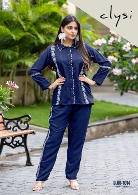 Clysi IRIS Viscose Slub Top And Bottom Co-ord Set with Threadwork Wholesale co ord set catalogs