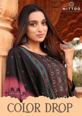 Colordrop by Mittoo Heavy Reyon Printed handwork top bottom and dupatta at affordable rate Mittoo Kurti catalogue 