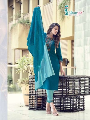 Colour Pix Saheli Heavy Viscose Fabrics Top Pant Dupatta set wholesale catalogue  kurtis catalogs