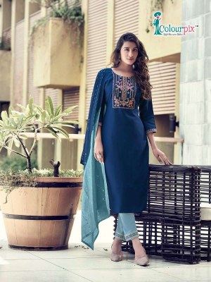 Colour Pix Saheli Heavy Viscose Fabrics Top Pant Dupatta set wholesale catalogue  kurtis catalogs
