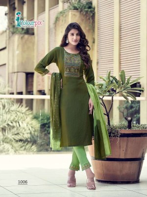 Colour Pix Saheli Heavy Viscose Fabrics Top Pant Dupatta set wholesale catalogue  kurtis catalogs