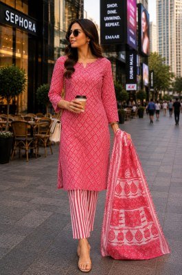 Cotton 3-Piece Suit Set with Cotton Dupatta Size wise Combo Set