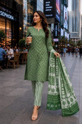 Cotton 3-Piece Suit Set with Cotton Dupatta Size wise Combo Set