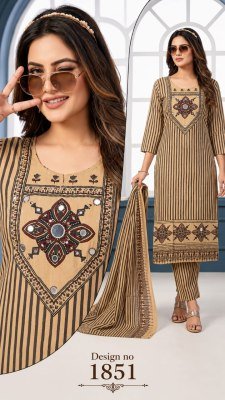 Cotton 60/60 3-Piece Kurti Pant Dupatta Set Size wise Combo Set