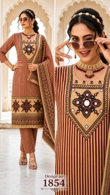 Cotton 60/60 3-Piece Kurti Pant Dupatta Set Size wise Combo Set