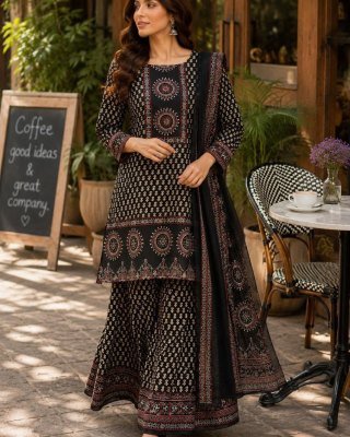 Cotton 60/60 3-Piece Palazzo Suit Set With Dupatta for Women Size wise Combo Set