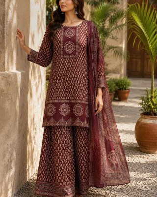 Cotton 60/60 3-Piece Palazzo Suit Set With Dupatta for Women Size wise Combo Set