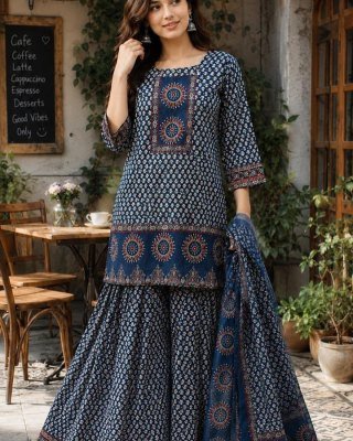 Cotton 60/60 3-Piece Palazzo Suit Set With Dupatta for Women Size wise Combo Set