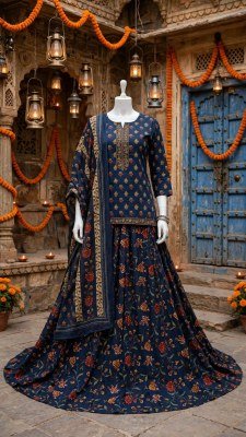 Cotton 60/60 3-Piece Skirt Top Dupatta Set for Women 