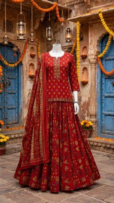 Cotton 60/60 3-Piece Skirt Top Dupatta Set for Women Size wise Combo Set