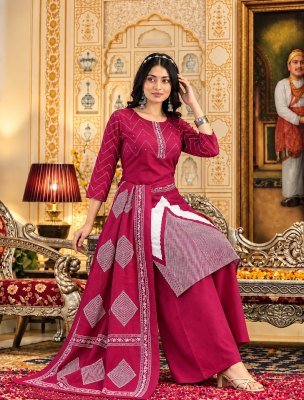 Cotton 60x60 Embroidery Work Kurti Bottom Dupatta Set Size wise Combo Set