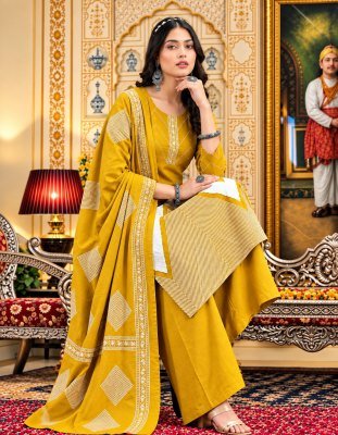 Cotton 60x60 Embroidery Work Kurti Bottom Dupatta Set Size wise Combo Set