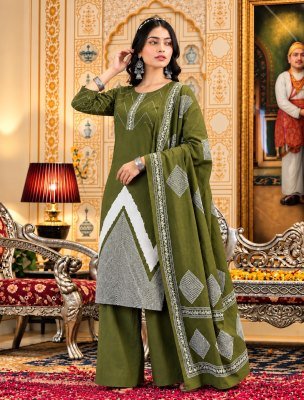 Cotton 60x60 Embroidery Work Kurti Bottom Dupatta Set Size wise Combo Set