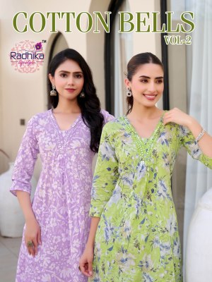 Cotton Bells vol 2 by Radhika Lifestyle Cotton Foil printed kurti with bottom collection in affordable rate wholesale catalogs